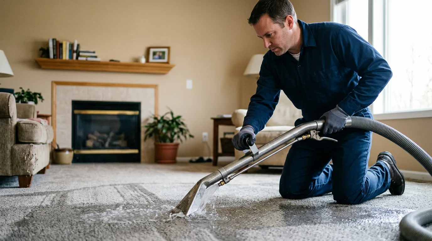Water damage restoration technician working near Strawberry Point, IA